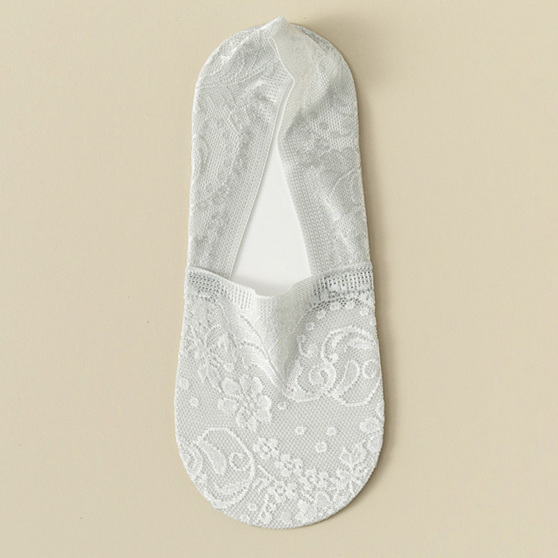 Calcetines de barco de corte profundo de encaje jacquard para mujer Calcetines de barco invisibles absorbentes de sudor de primavera y verano Calcetines de barco bajos de corte bajo para mujer