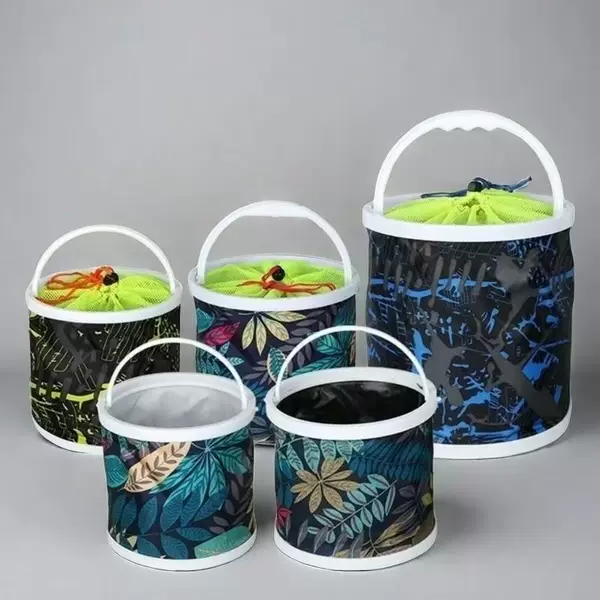 Folding Fishing Bucket, Thickened, Wear-Resistant, Waterproof, Portable Fishing Bucket with Anti-Jump Net, Multifunctional Handheld Fish Bucket