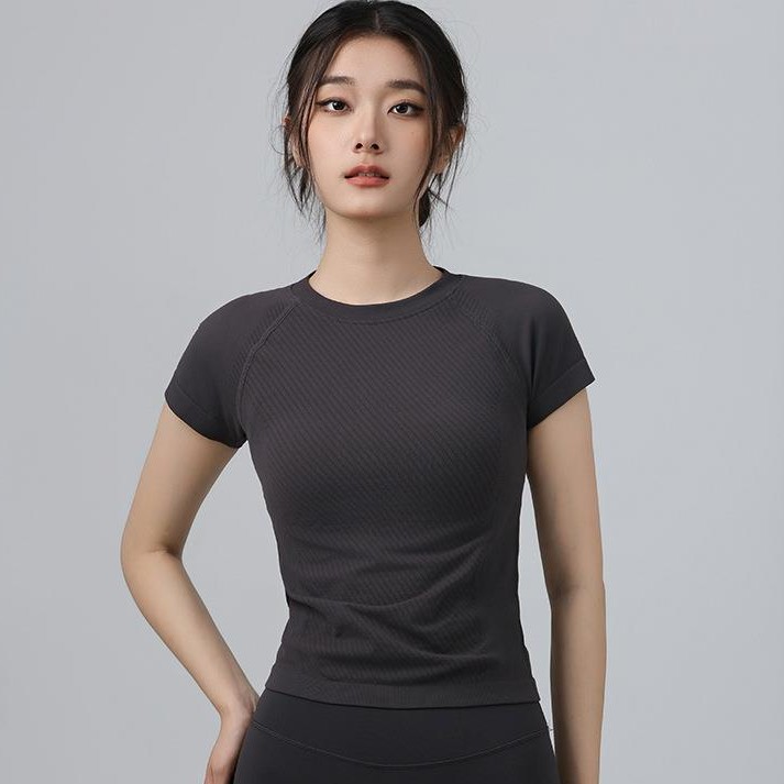 Tight Body-Slimming Yoga Clothes Short-Sleeved Crewneck Breathable Running Sports T-Shirt Stretch Pilates Top