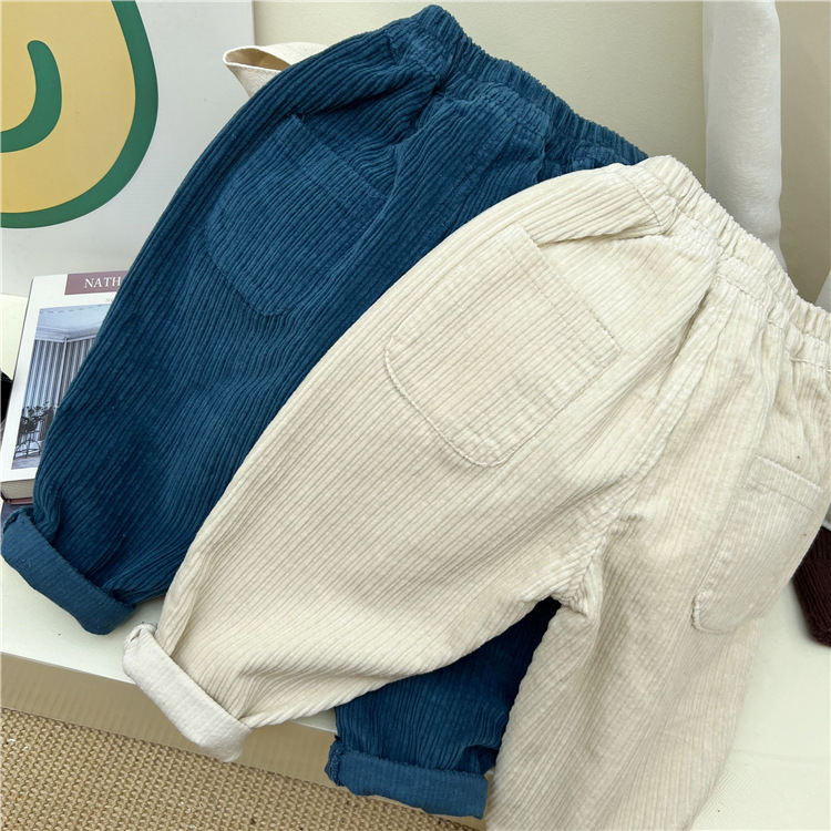 Pantaloni casual a righe sottili spessi per mamma e bambino in velluto a coste coreano per bambini autunno/inverno 2024_voghion.com