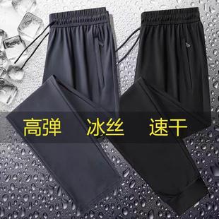 2025 Ice Silk Pants Men's Summer Thin High Elastic Quick-Drying Pants Sweatpants Straight-Leg Large Size Loose Casual Sports Pants