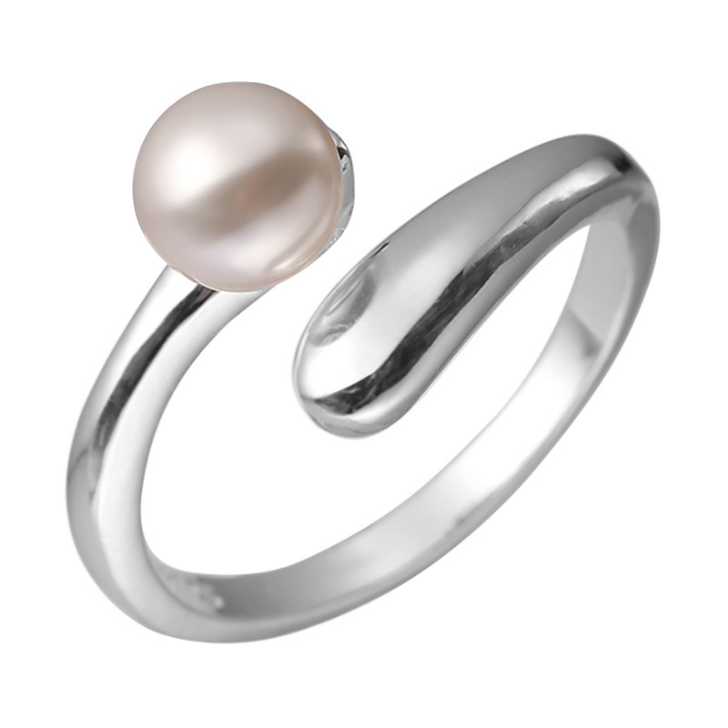 Sterling Silver Pearl Ring For Women Adjustable Open Design_voghion.com