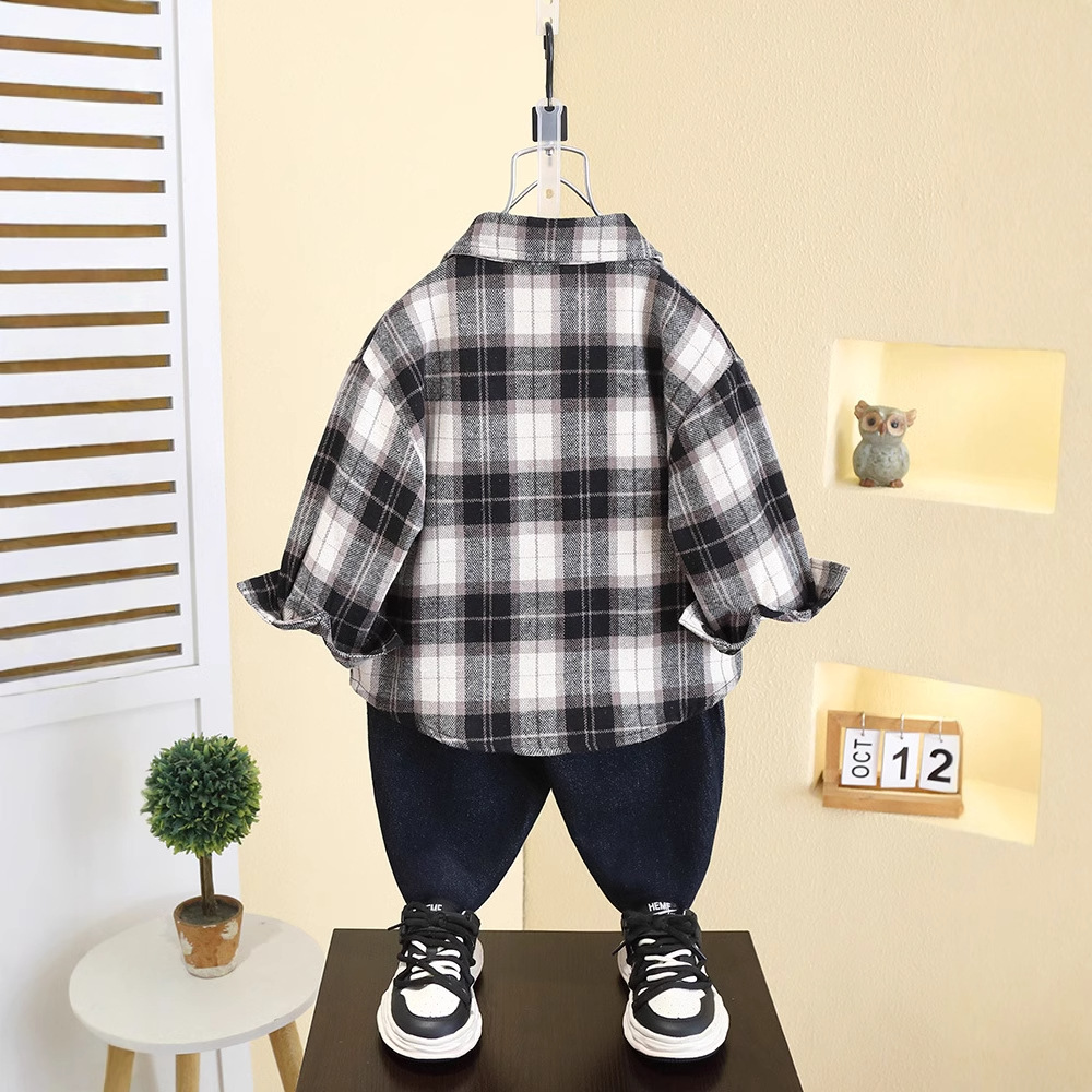 7528 camisa para niños primavera 2025 nueva chaqueta a cuadros de primavera para niños primavera y otoño ropa de manga larga para niños