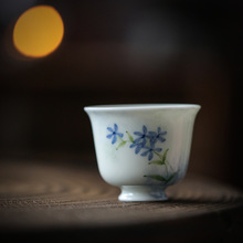 慕蓝品茗杯手绘蓝玉兰花功夫小杯子陶瓷茶盏家用单个茶杯主人杯