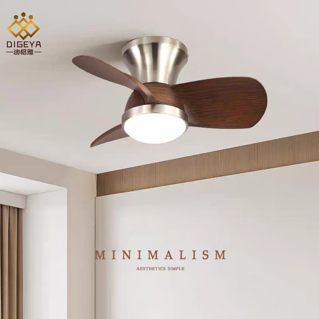 Digya French Mid-Century Style Bedroom Eye Protection Fan Lamp Retro Walnut Dining Room Study Variable Frequency Silent Lamp