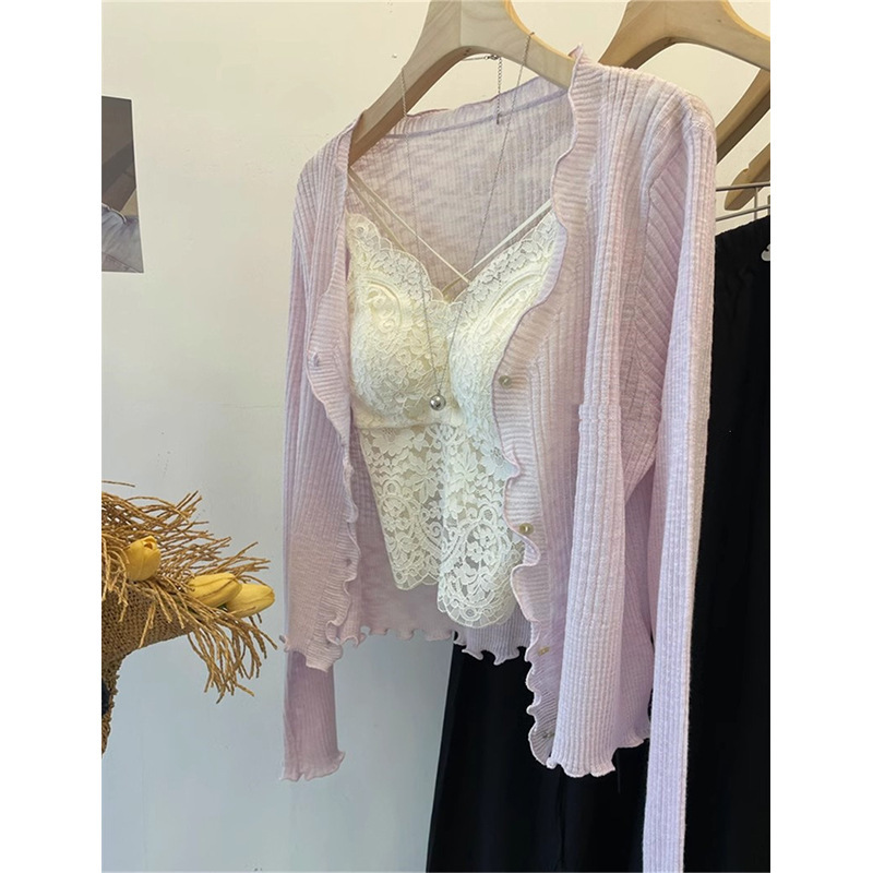 Pure Purple Outer Wearless Shawl with Slip Skirt Air Conditioning Blouse Women's Thin Summer Sunscreen Knitted Cardigan Pure Purple Outer Wearless Shawl with Slip Skirt Air Conditioning Blouse Women's Thin Summer Sunscreen Knitted Cardigan