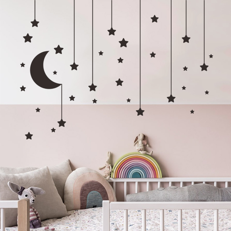 Einfache Stern Mond Anhänger Schlafzimmer Wandaufkleber display picture 3