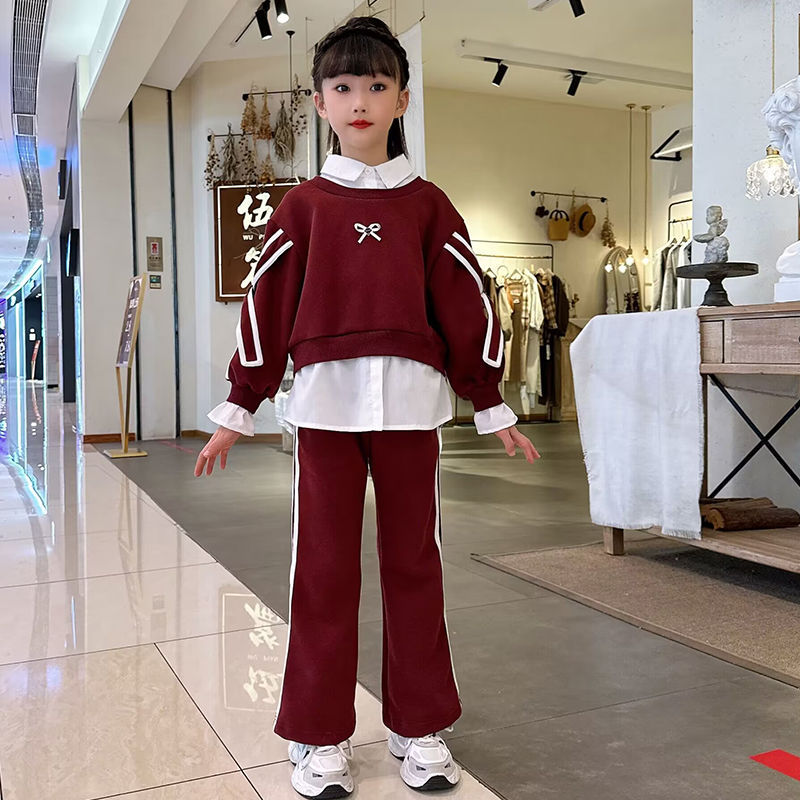 2024 New Style Fashion Set for Girls, Spring and Autumn, Stylish Sweatshirt Top and Flared Pants, Two-Piece Set for Kids