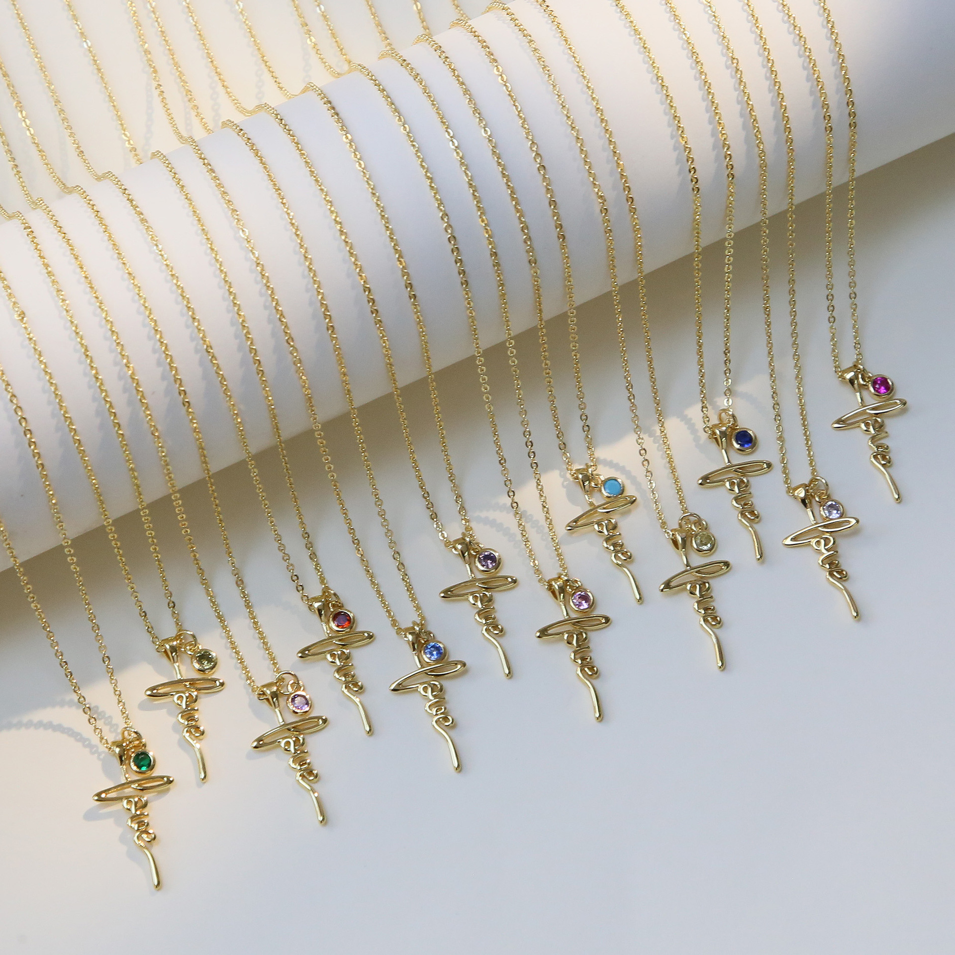 Wholesale Jewelry Elegant Classic Style Vocabulary Words/Name Copper Birthstone Plating Cable Chain Pendant Necklace display picture 2
