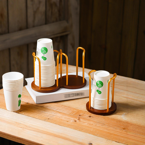 Cross-border paper cup holder disposable cup grabber desk tea table storage organizer cup coffee bamboo wood cup holder