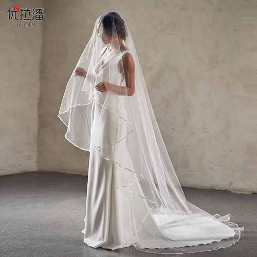 Ulapan Amazon's new wedding dress bridal hemmed double layer veil elegant retro irregular mesh V97