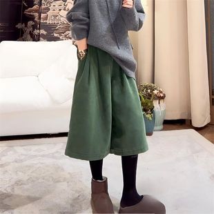 Korean Style 2024 New Winter Loose Casual Cropped Pants High Waist Corduroy All-match Casual Wide-leg Pants for Women