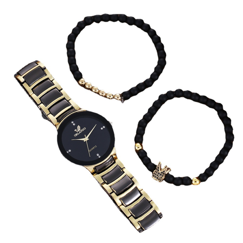 Tendenza moda maschile, quadrante personalizzato e minimalista, orologio al quarzo con cinturino in acciaio + braccialetto (3 pezzi/set)_voghion.com
