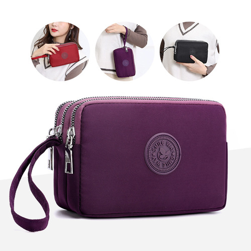 厂家批发跨境新款女士零钱手机包三层拉链横款手拿包好质量手挽包