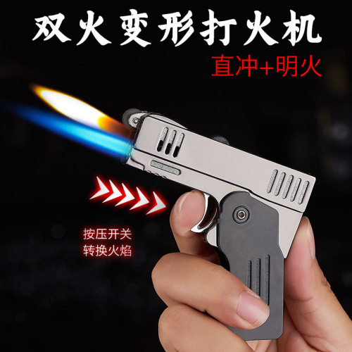 Internet celebrity deformed pistol double flame open flame straight into one lighter inflatable blue flame lighter M902
