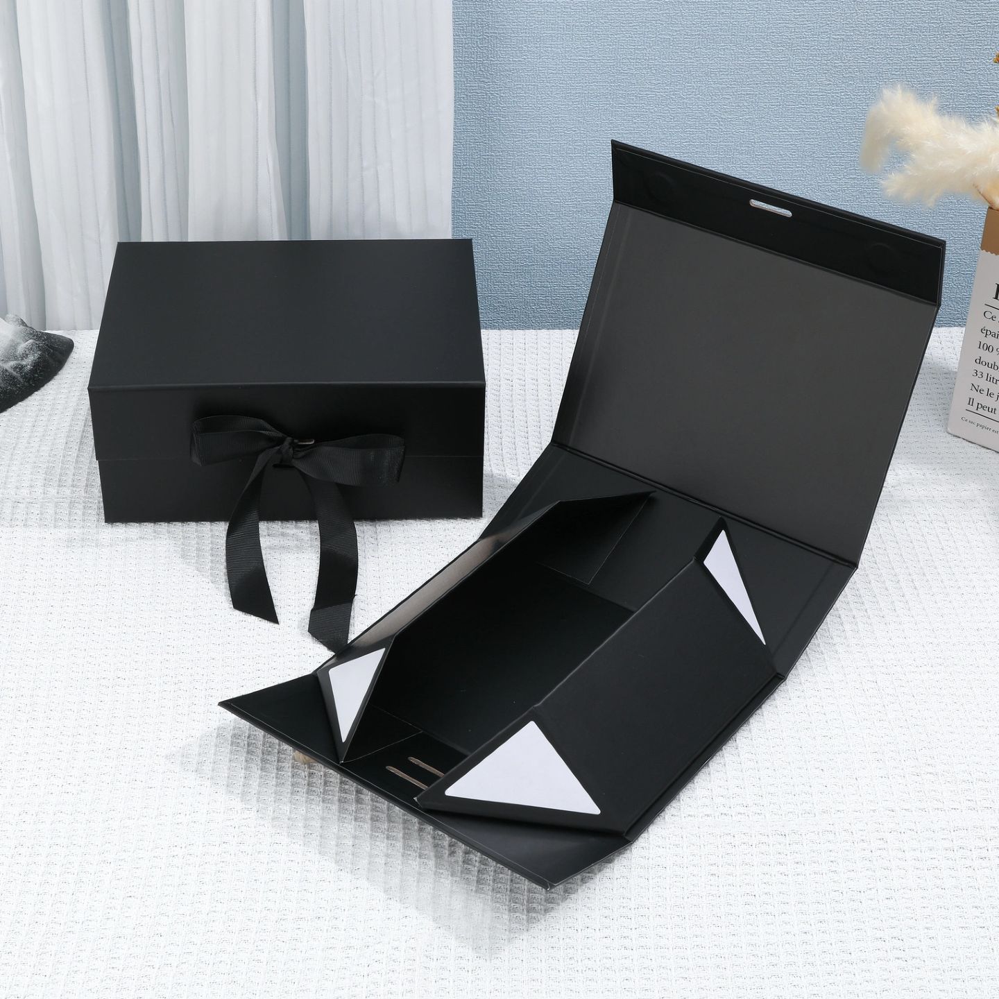 Caja de regalo cosmética magnética – plegable, de papel rosa o negro grueso, ideal para perfumes o maquillaje