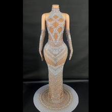 夏季新款挂脖坠地优雅晚装生日派对活动明星红毯宴会主持婚礼司仪