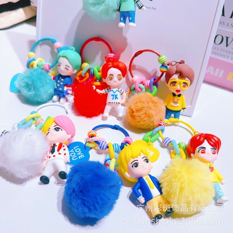 Cross-border Korean Hot-selling Idol BTS Soft Rubber Doll Keychain Girl Bag Mobile Phone Pendant airpod Hanging Decoration