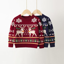 廠家直銷新款秋冬歐美兒童套頭毛衣聖誕糜鹿女童寶寶打底針織衫