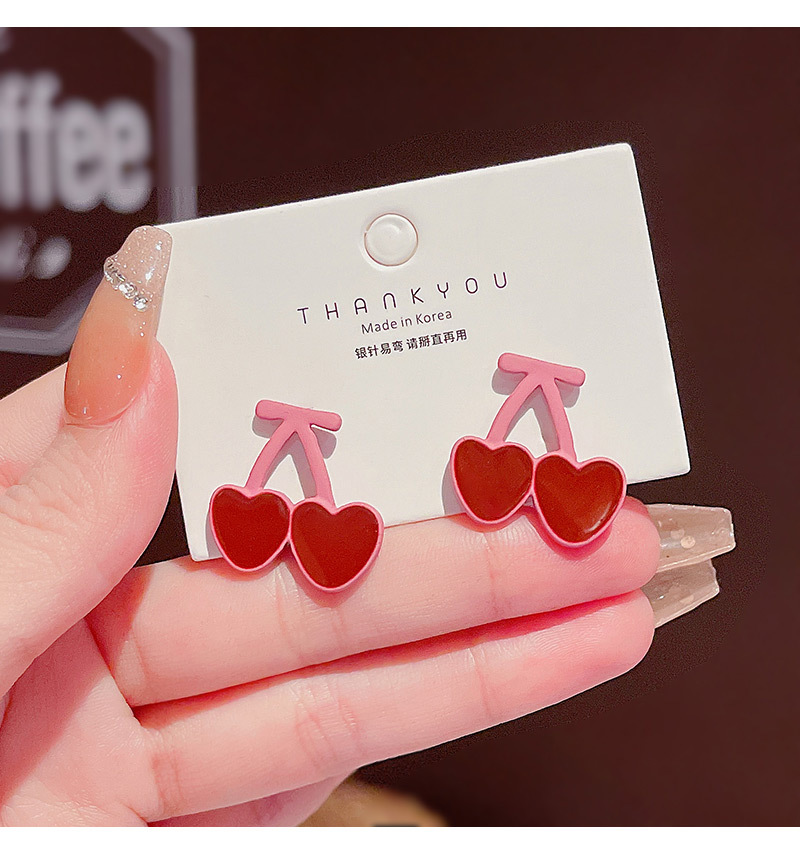 Korean New Cute Pink Cherry Earrings Fashion Forest Simple Personality Earrings display picture 6