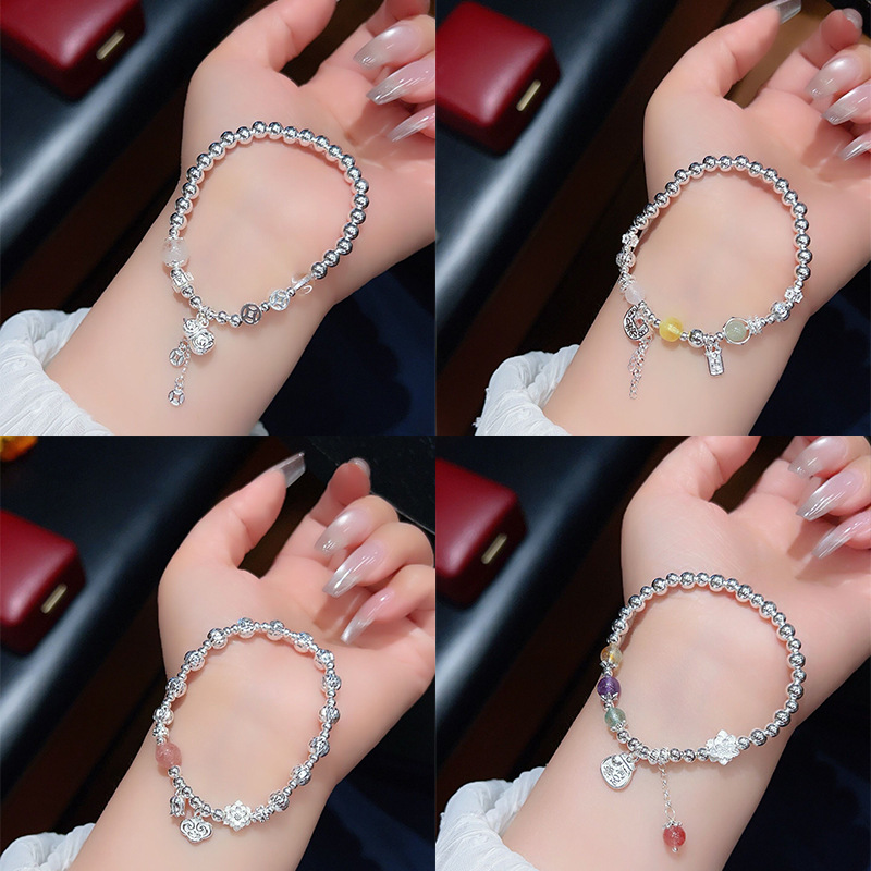 S925 pulsera de mariposa de amatista de plata esterlina joyería de plata femenina con cuentas diseño de nicho pulsera de cristal rosa regalo para novia