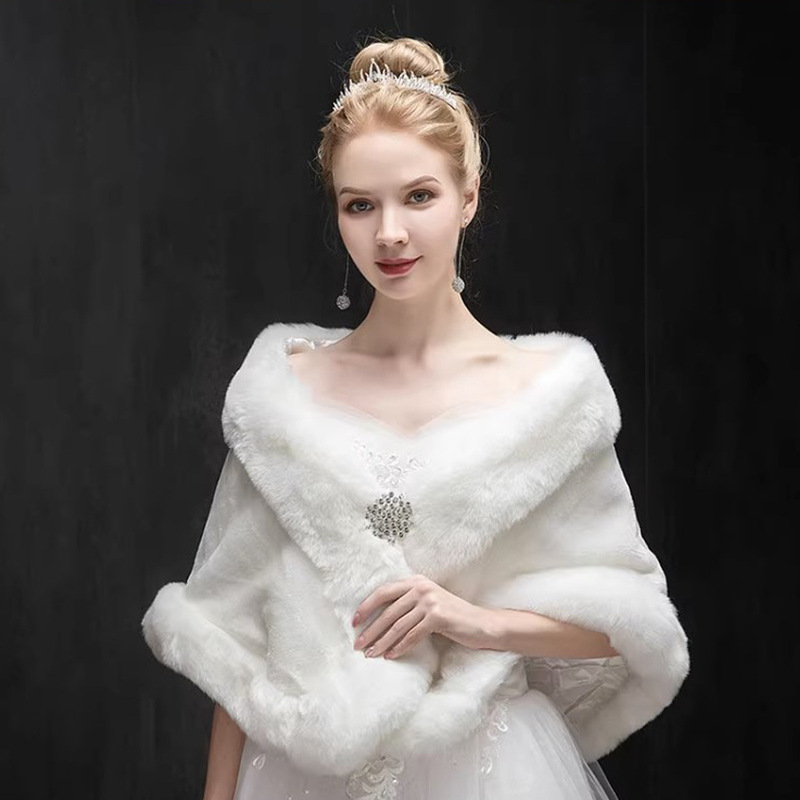 New Bridal wedding dress woolen shawl autumn and winter women's wedding outerwear warm white evening party dress jacket wholesale