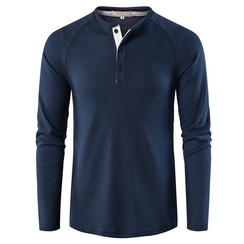 Mode Herren Langarm Henley T-Shirt Sport Casual Pullover Lose Tops Bluse Knopf Einfarbig Männer T-Shirts Unterhemden_voghion.com