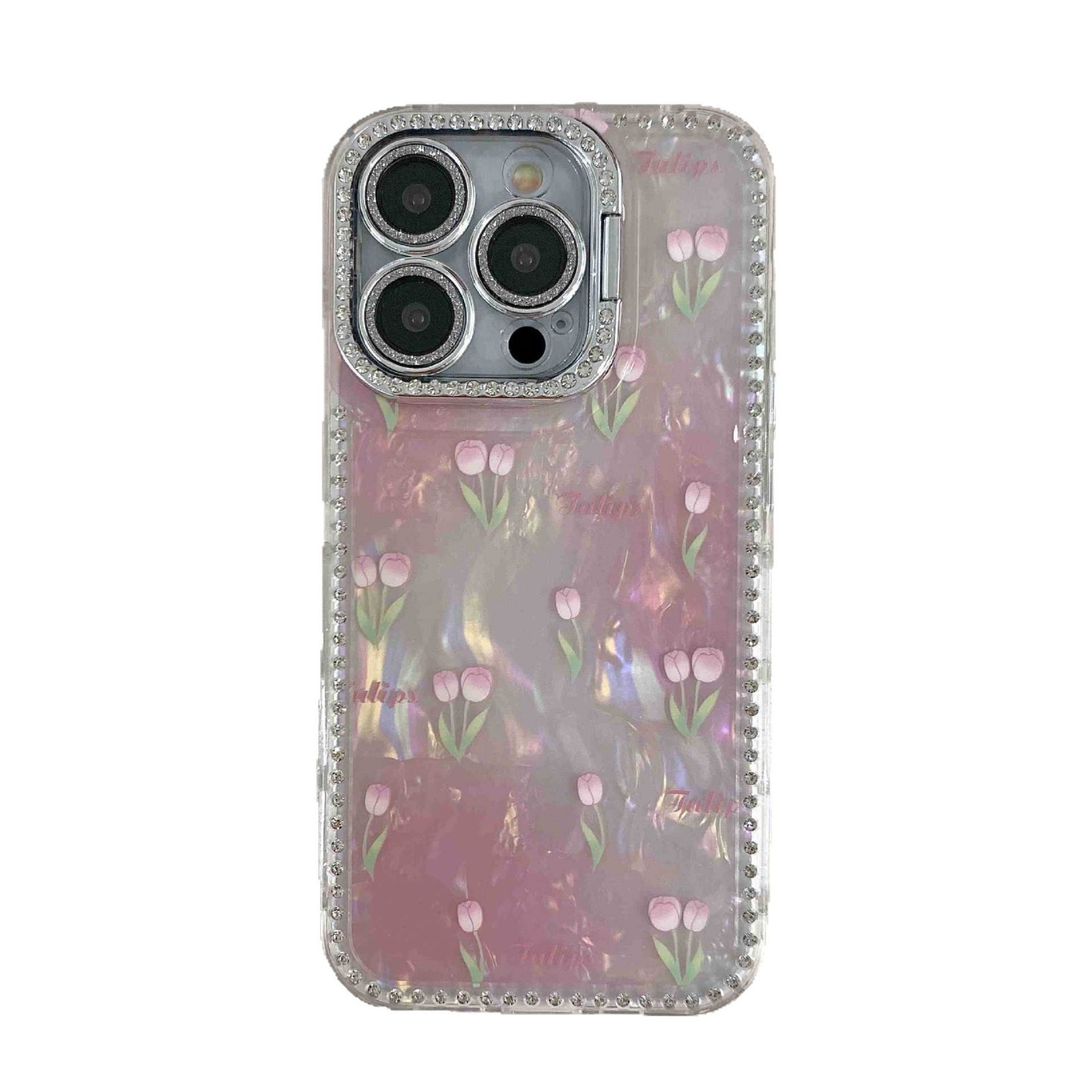 Spring ins Tulip Shell Patrón Adecuado para iphone16ProMax Diamante lateral 14/13 Apple 15 Funda para teléfono móvil Mujer