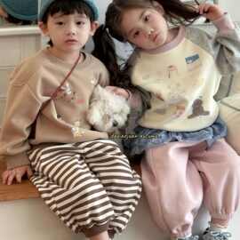 现货大小卷25春秋男女童韩版时髦卡通印花卫衣男童休闲百搭上衣