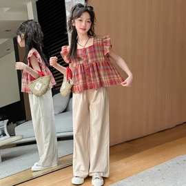 女童洋气多巴胺娃娃衫阔腿裤两件套2026年夏季中大童新款潮酷套装