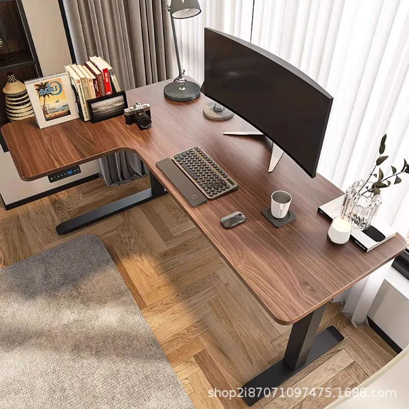 Black Walnut Corner Desk Electric Liftable LL Type Solid Wood Computer Desk Modern Simple Corner E-sports Table