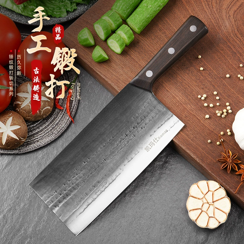 Настоящий ручной Кованый кухонный нож Бытовой нож для измельчения и резки Нож двойного назначения для шеф-поваров Нарезка овощей и мяса и измельчение костей Специальный нож для отеля