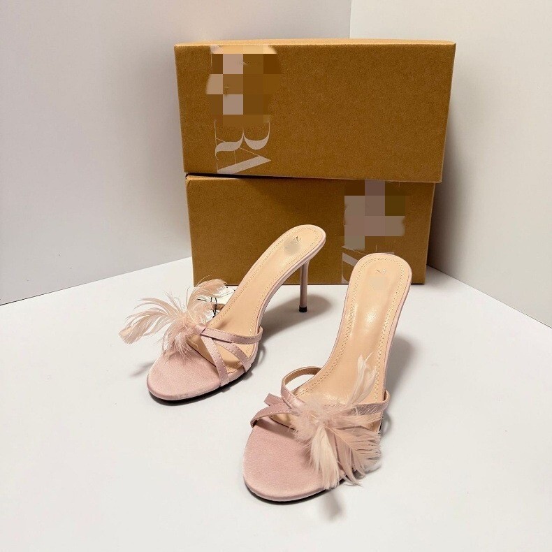 ZA Spring 2026 Luxury Mink Fur Stiletto Sandals Women's Banquet Party Open-Toe High Heels Rhinestone Pink Sandals ZA Spring 2026 Luxury Mink Fur Stiletto Sandals Women's Banquet Party Open-Toe High Heels Rhinestone Pink Sandals