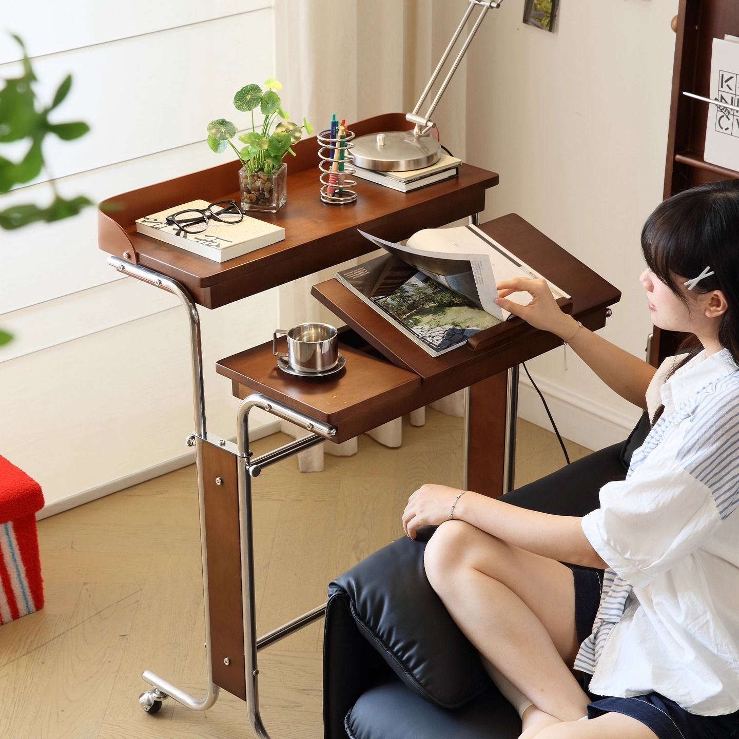 Used Adjustable Solid Wood Computer Desk Home Bauhaus Office Mobile Workstation Bedside Bedroom