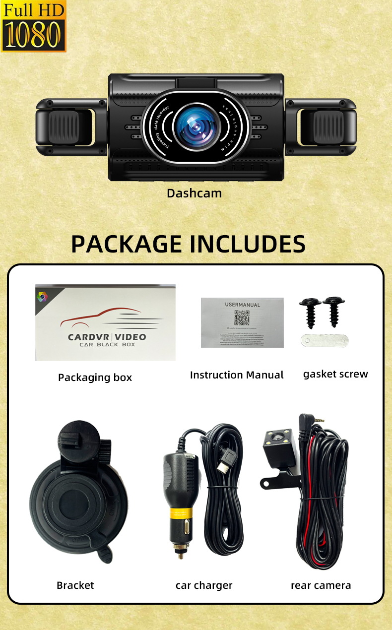 Cross-border high-definition 4-camera dashcam with interior and exterior, front, rear, left, and right panoramic views, with WiFi and car reversing camera