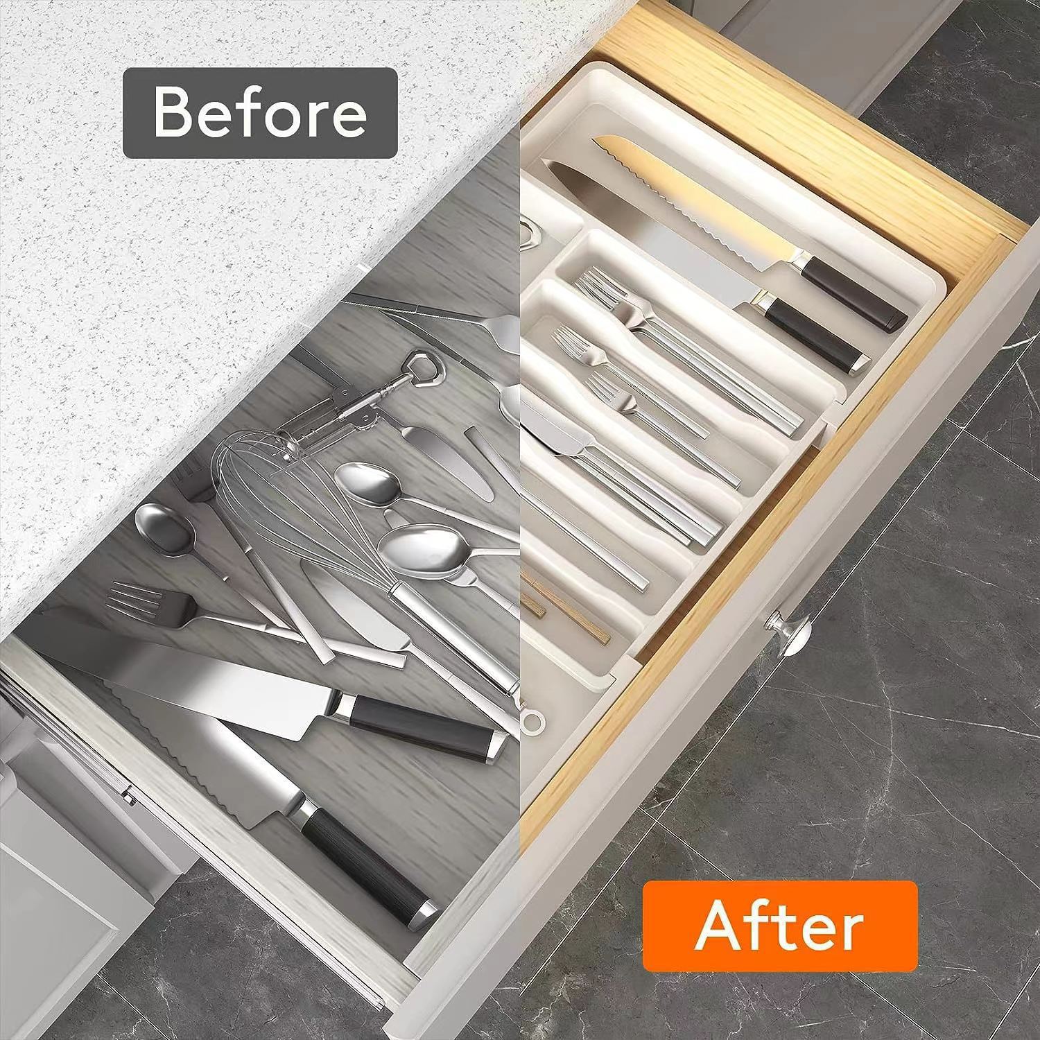 跨境Expandable Utensil Tray 擴展餐具收納盒家用便攜伸縮收納盤