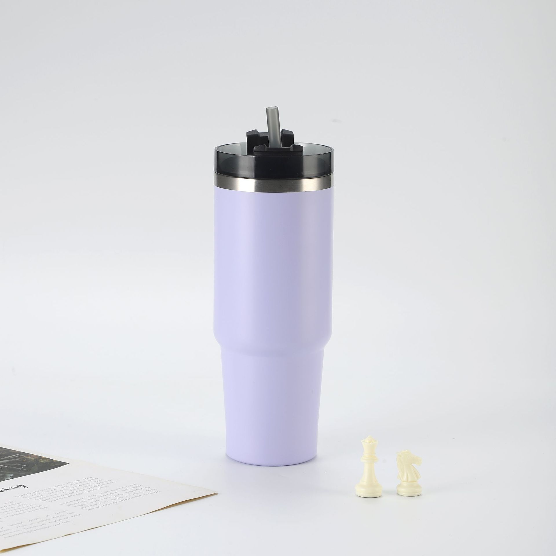 Taza de helado de acero inoxidable 304, doble capa, gran capacidad, con pajita