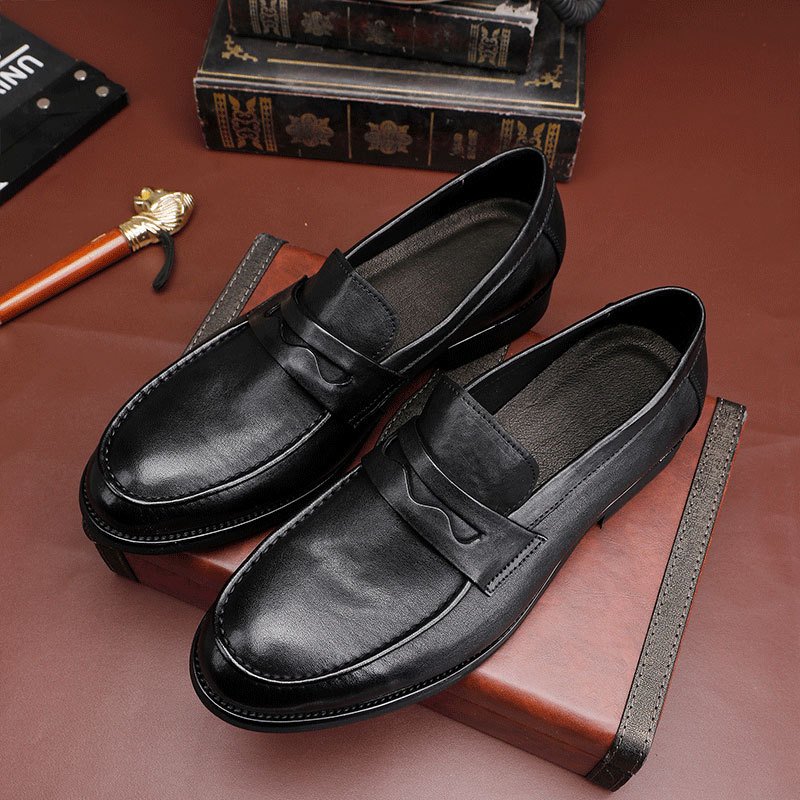 Neue waschen vintage pferd leder schuhe eine slip-auf bean schuhe herren schuhe licht luxus high-end gerade leder schuhe leder laufsohle_voghion.com