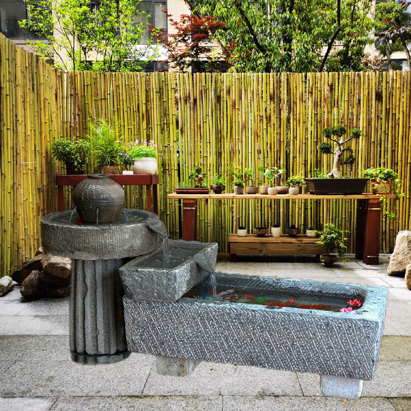 石雕流水摆件家居老磨盘石槽组合流水景观园林青石马槽牛槽装饰