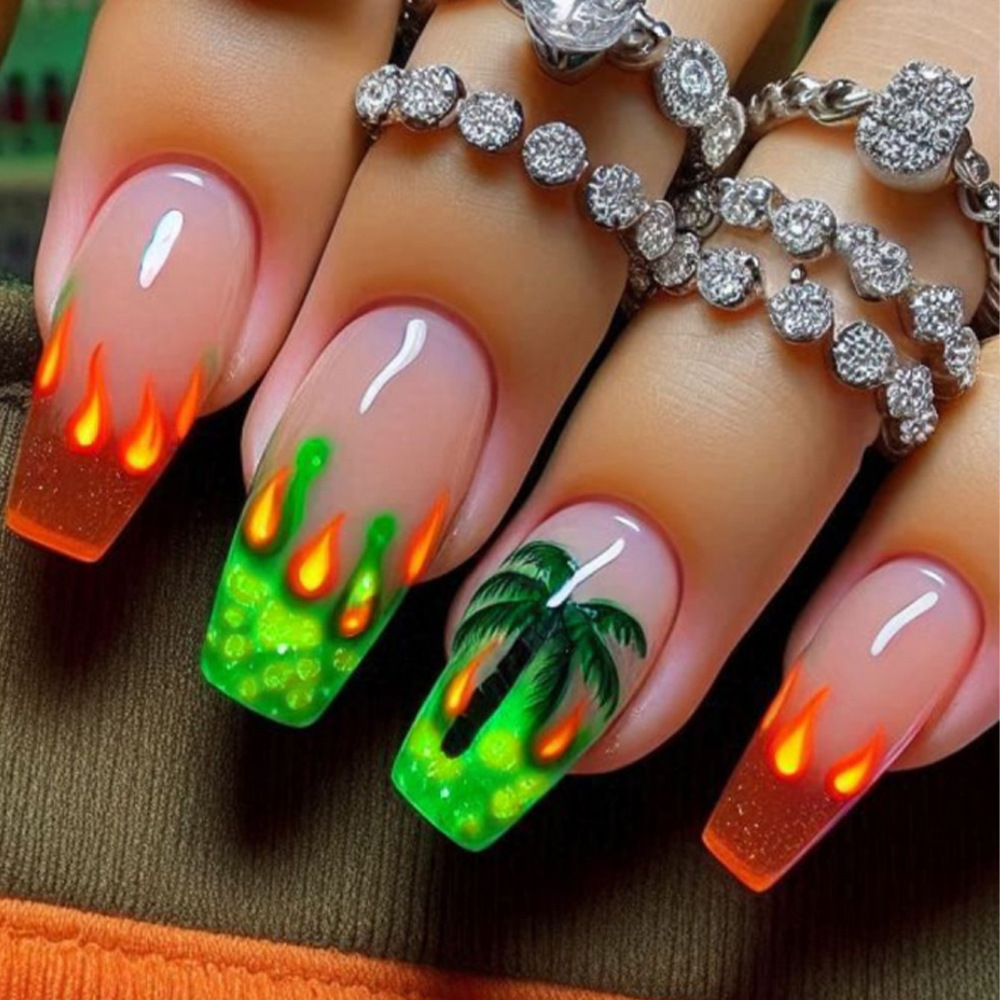Y2K flame palma gradiente 24 piezas de vacaciones de verano manicurismo transfronterizo manicuras falsas suministro directo