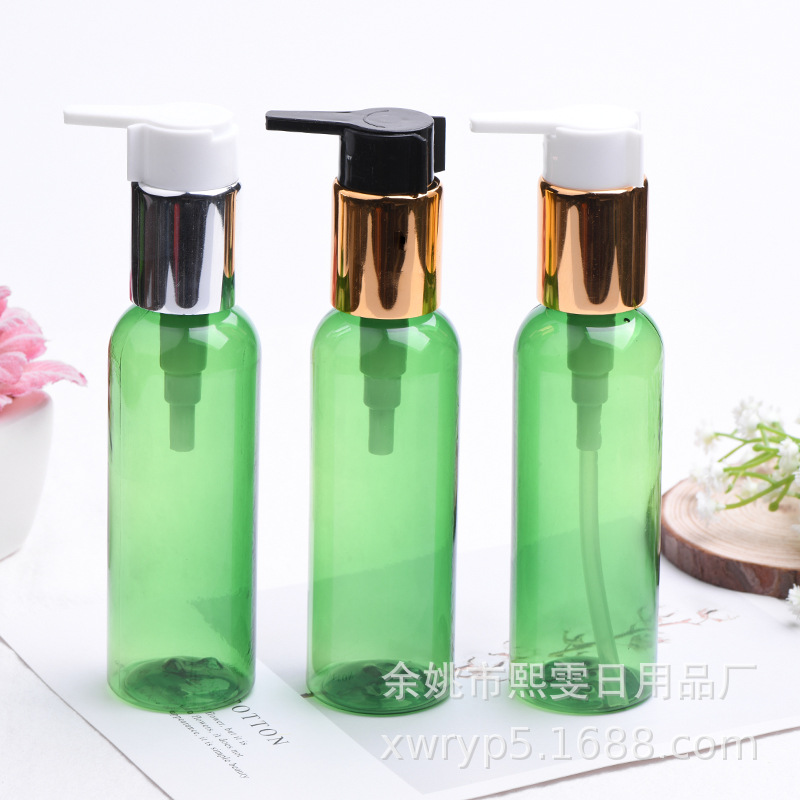 100ML圆肩电化铝大泵头塑料瓶 沐浴露保湿乳按压瓶 大泵头瓶