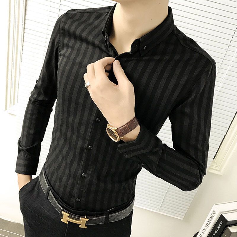 Camisas de manga larga para hombres Ropa de moda coreana para hombres guapos Tops de otoño para hombres de marca de moda Camisa larga a rayas casual
