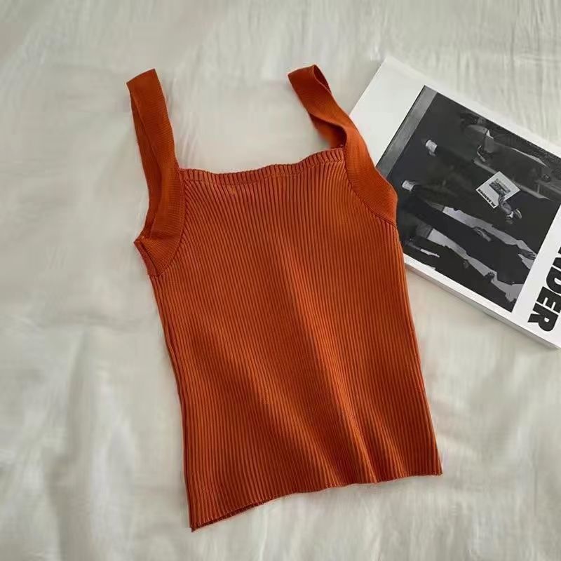 G 夏薄い香港スタイルサスペンダーノースリーブベスト女性のレトロレッドニットバックレススリムショートホルターネックワイドショルダーストラップ|undefined