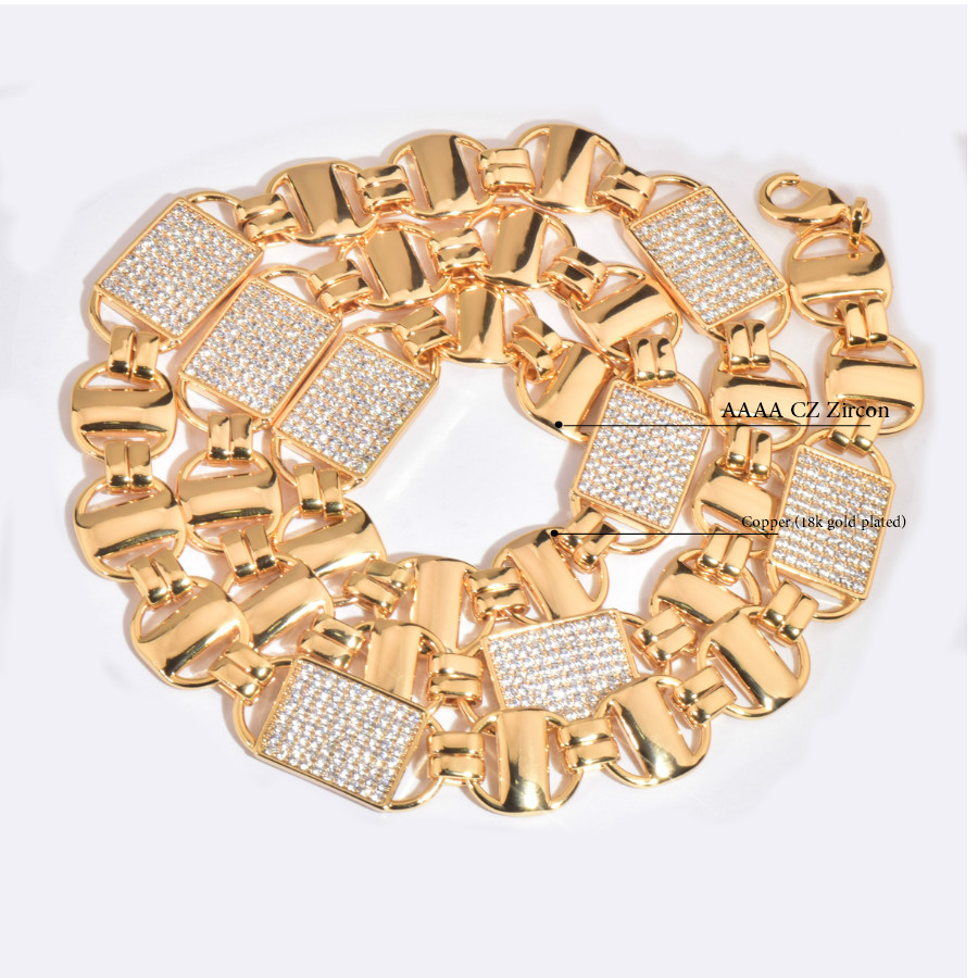 Hip-hop Square Zircon Necklace, Personalized Copper Chain Jewelry_voghion.com