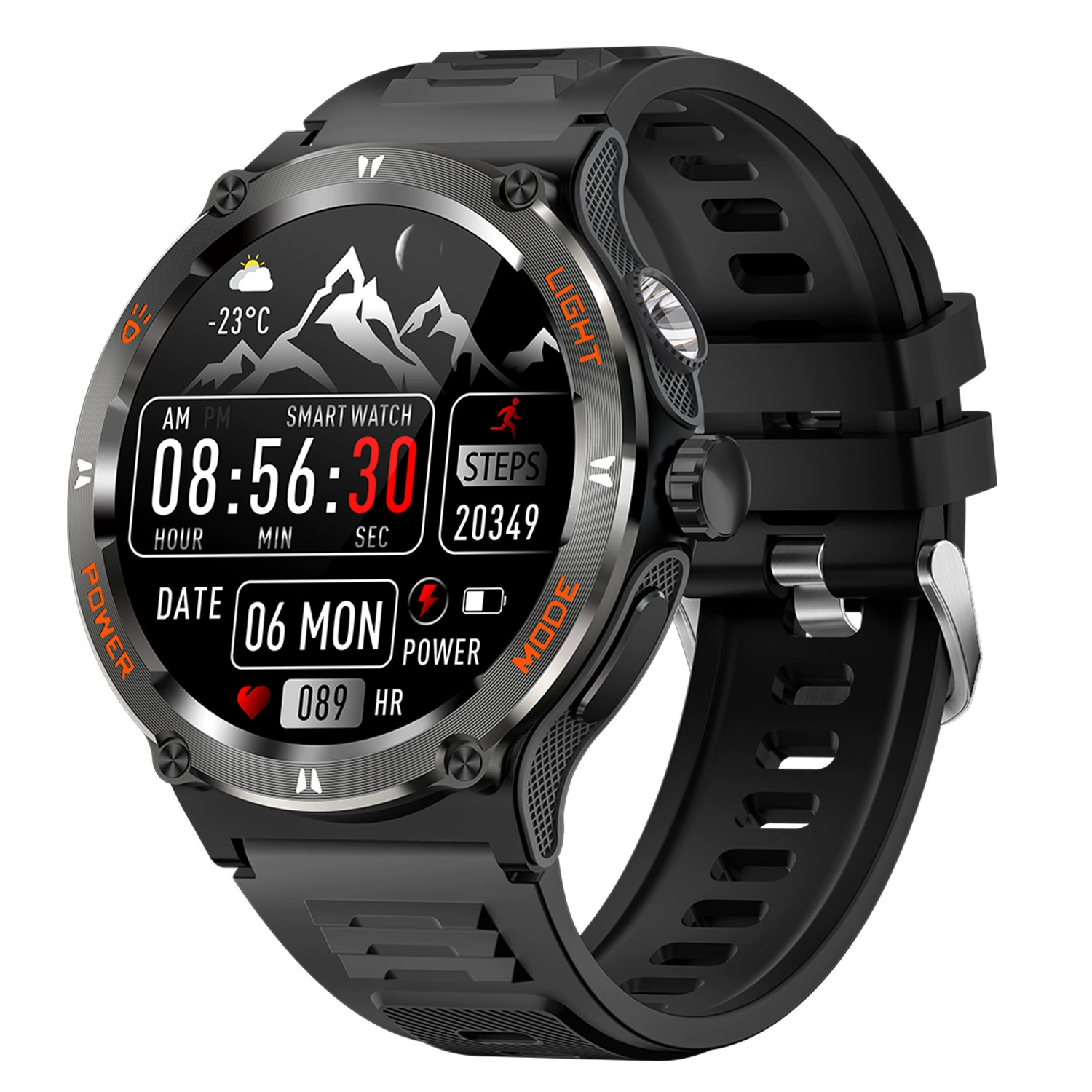 Bracelet, waterproof flashlight, bluetooth, tracks heartbeat, monitors oxygen level
