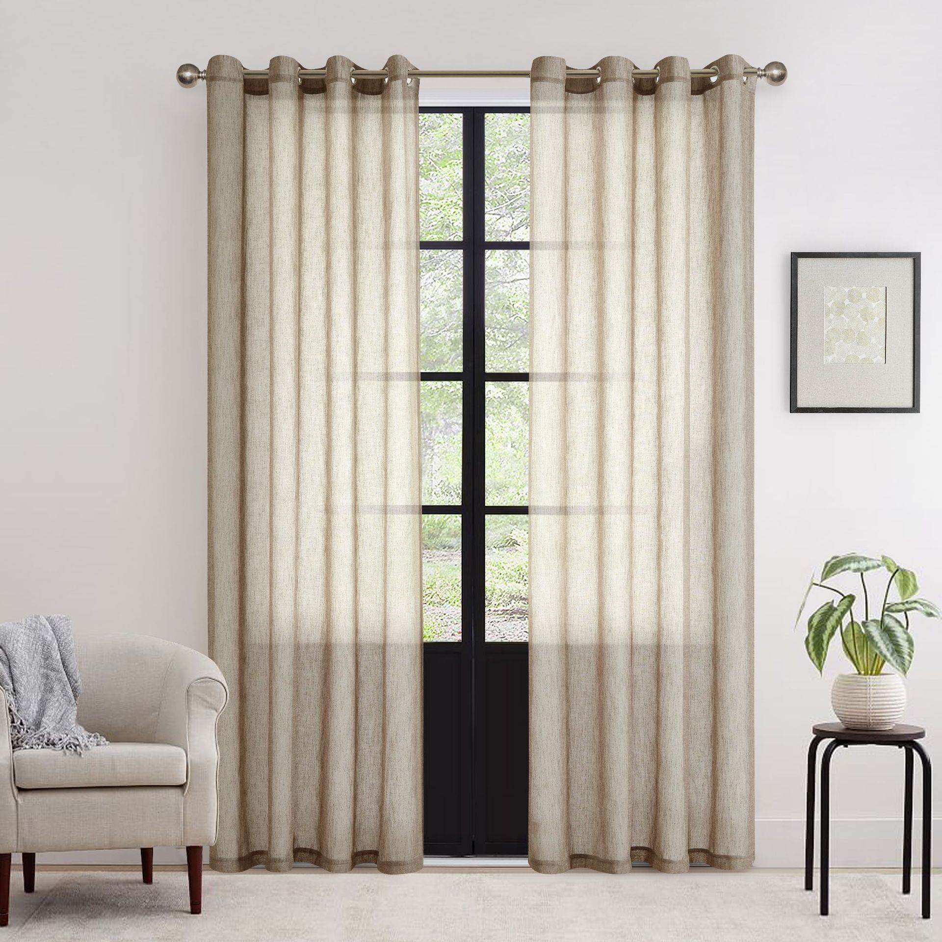 Transfronterizo Amazon venta caliente imitación de lino cortina de anillo cortina moderna simple sólida semi-sombra cortina de tela terminada