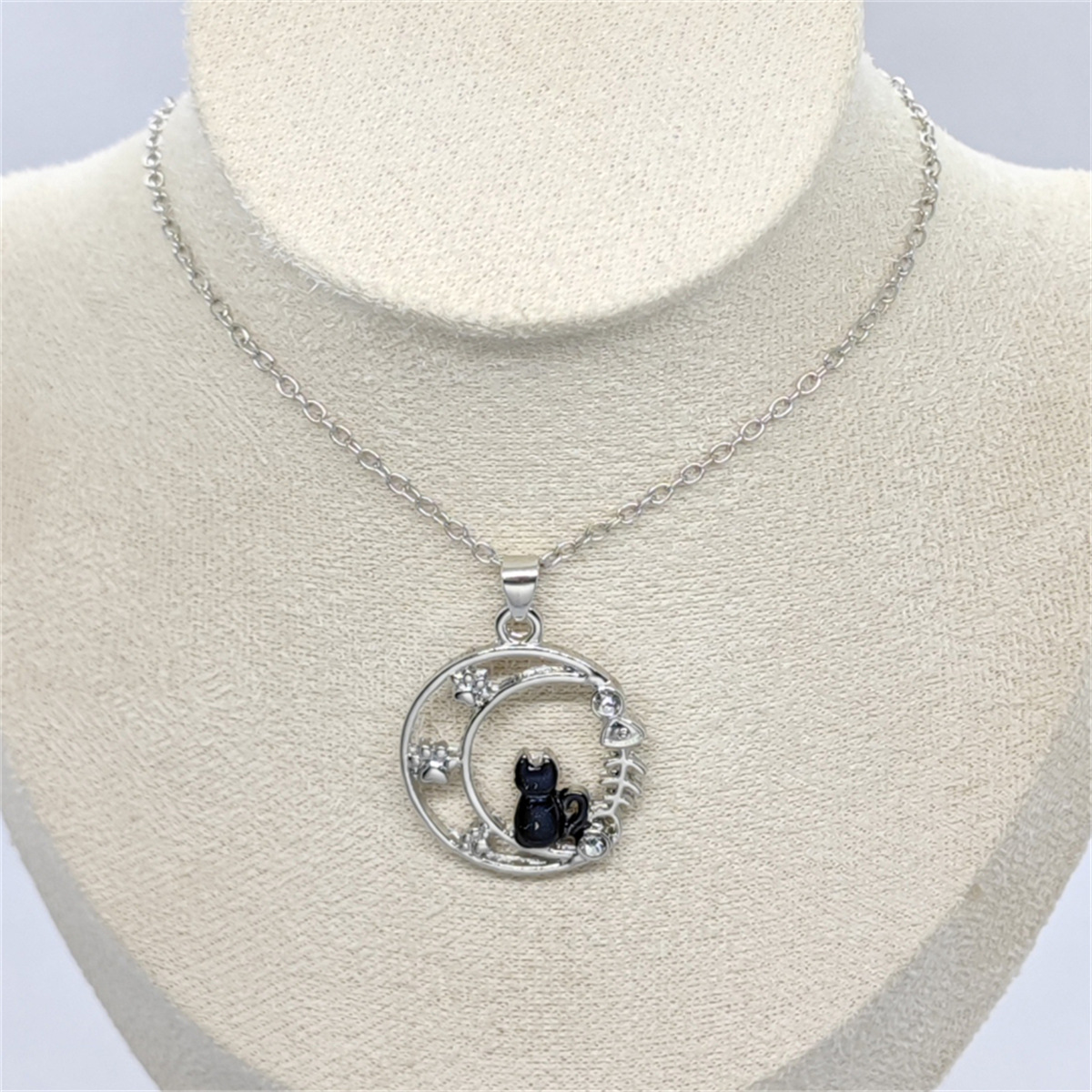 Nieuwe prachtige sieraden, creatieve, eenvoudige maan, schattige kittenvoetafdrukken, visgraathanger, ketting, damesaccessoires_voghion.com