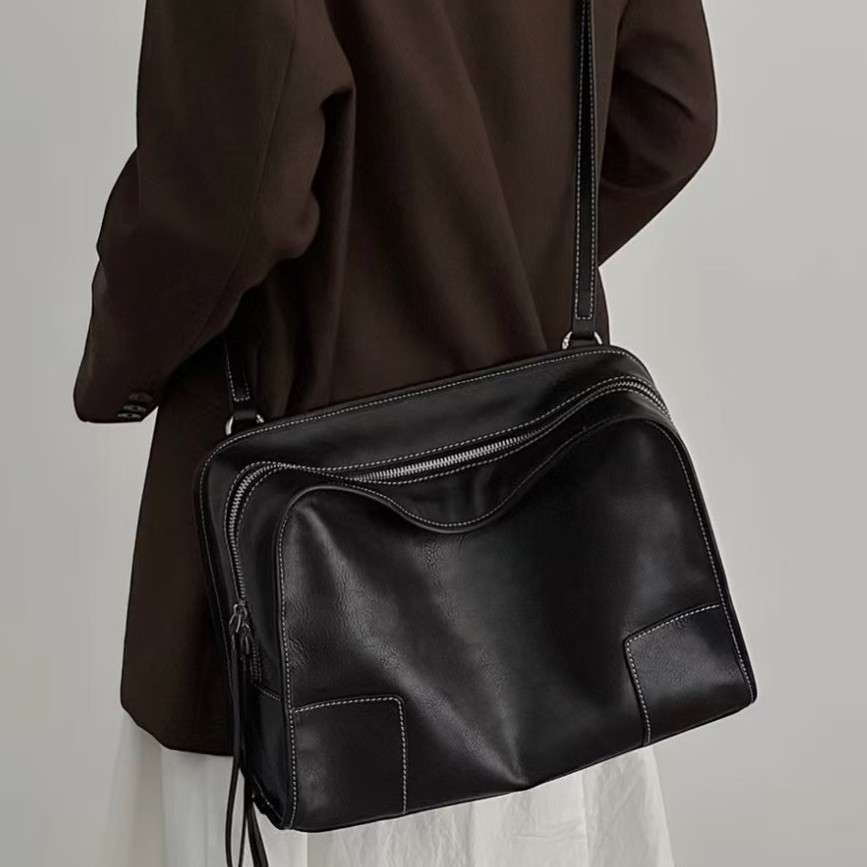 Luo Jia New Amazona Cowhide Handbag Suede Patchwork Crossbody Bag Large Capacity Genuine Leather Bowling Bag For Women - Thumbnail 2