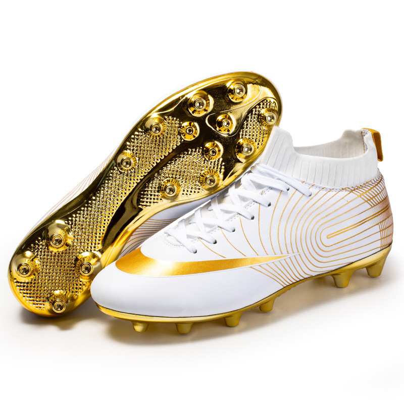 Local tyrant gold ag spike tf football shoes men's new high-top leather foot sports training shoes youth game football_voghion.com