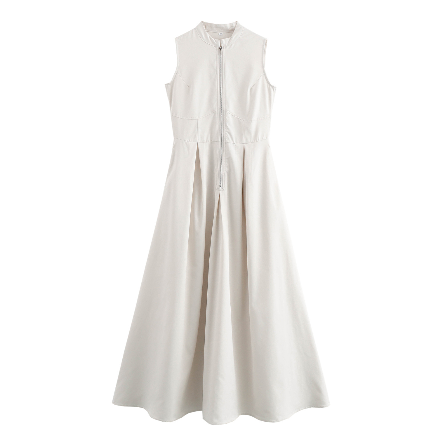 summer elegant solid color long dress with zipper sleevless